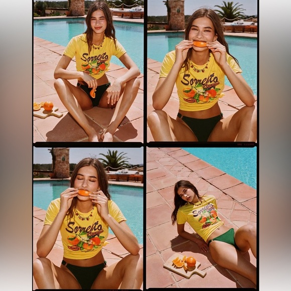 NWOT NastyGal Sorrento Orange Graphic Baby Fit T-shirt Size L - Picture 2 of 6